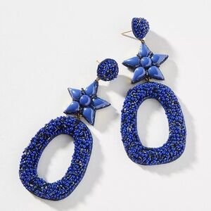 New Anthropologie Deepa Gurnani Star Blue Beaded Dasia Hoop Earrings